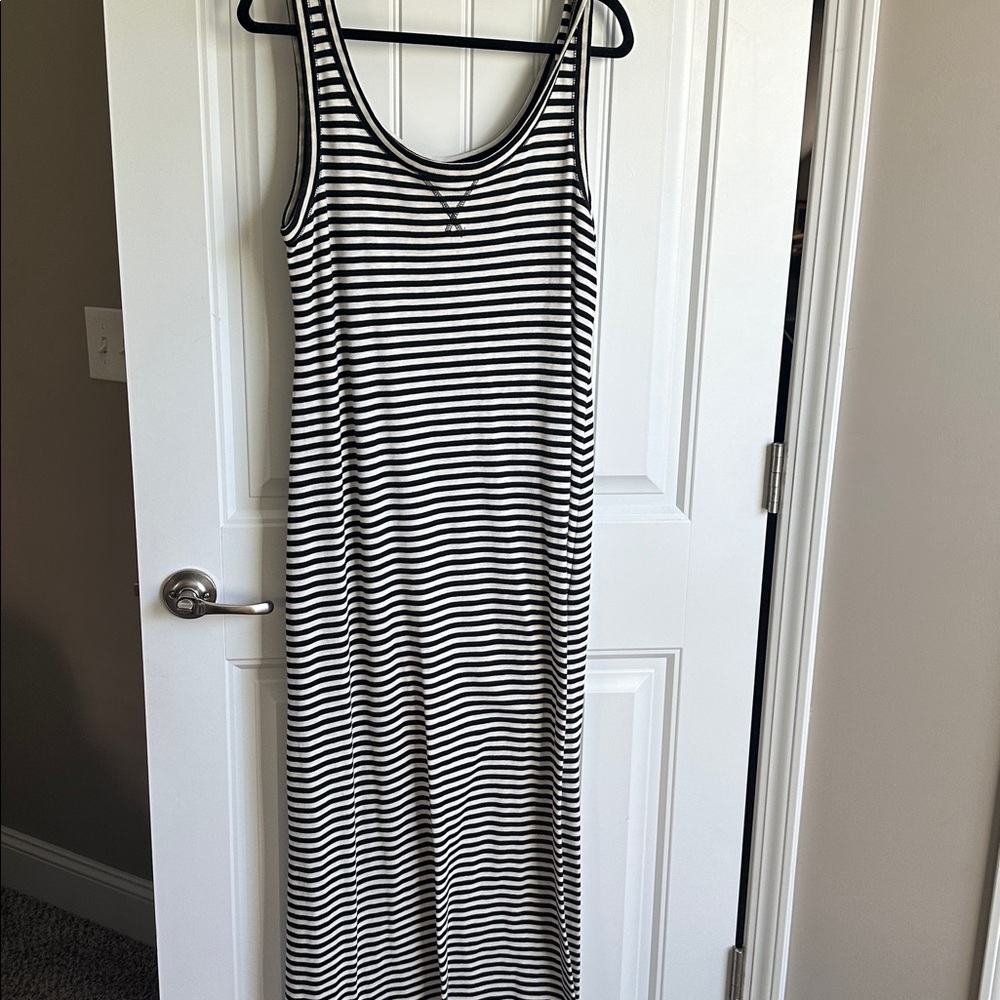 LOFT Monochrome Striped Maxi Dress.